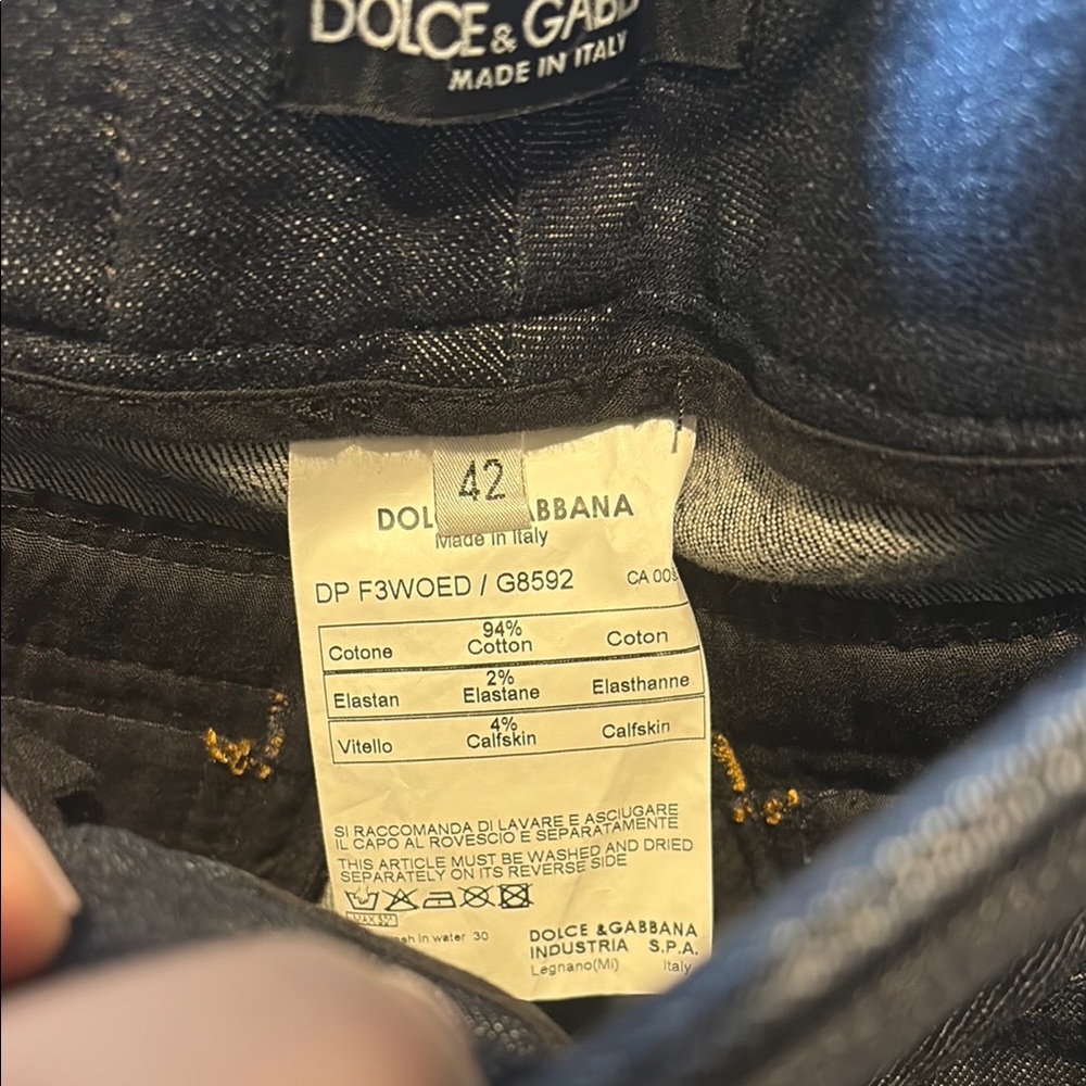 Dolce & gabbbana pocket lamb leather Jeans nwt size 42 dark blue boot wider leg - Picture 10 of 15